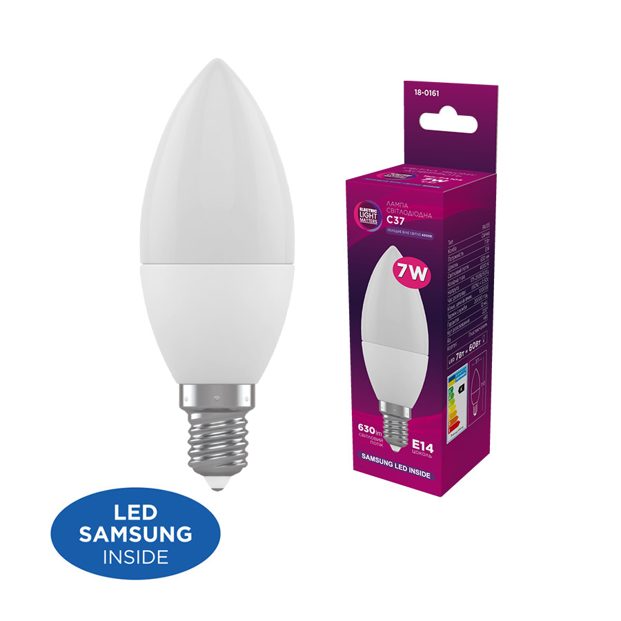 Лампа світлодіодна свічка ELM C37 7W PA10S E14 4000K